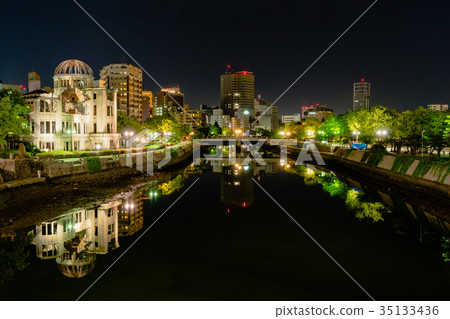 廣島原子彈爆炸圓頂的夜景 35133436