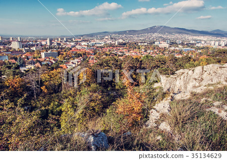 Nitra city and Zobor hill, in autumn, retro filter Nitra city and Zobor hill, in autumn, retro filter 35134629