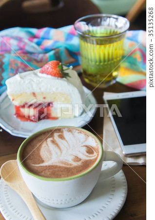 coffee cup and delicious cake relax time coffee cup and delicious cake relax time 35135268