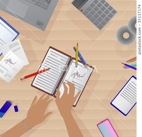 Women's hands with a laptop, business accessories  35137174