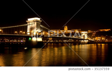 Szechenyi Chain Bridge and Royal Palace Hungary Budapest 35137359