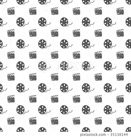 Cinema tape, film reel, clapper seamless pattern Cinema tape, film reel, clapper seamless pattern 35138144