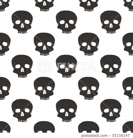 Skull seamless pattern, hand drawn sketch vector - Stock Illustration ...