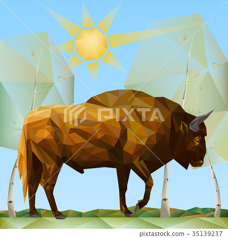 Bison in Forest in Polygonal Style 35139237