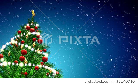 green Christmas tree over blue background with green Christmas tree over blue background with 35140710