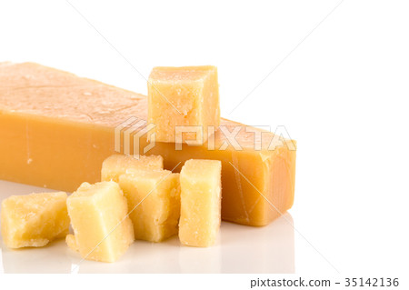 Parmesan cheese on white background Parmesan cheese on white background 35142136