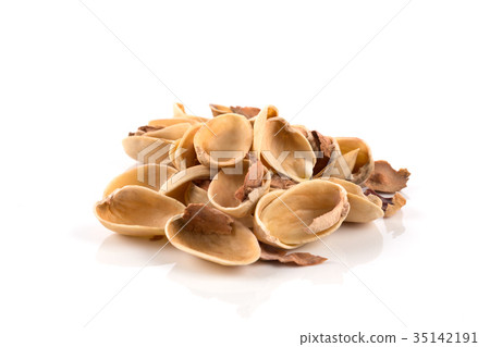 pistachio nut shell on white pistachio nut shell on white 35142191