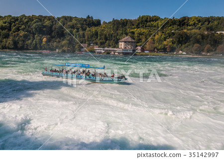 Boat in Rhine falls 35142997