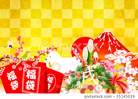 戌富士新年的卡片背景 35145039