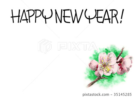 新年卡的材料與白色漫畫人物 35145285