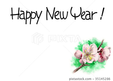 新年卡的材料與白色漫畫人物 新年卡的材料與白色漫畫人物 35145286