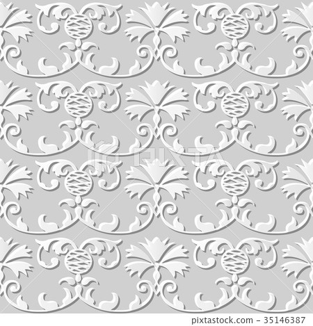 Seamless retro white 3D paper cut art background 35146387