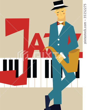 Template of poster for jazz music concert. Man Template of poster for jazz music concert. Man 35152275