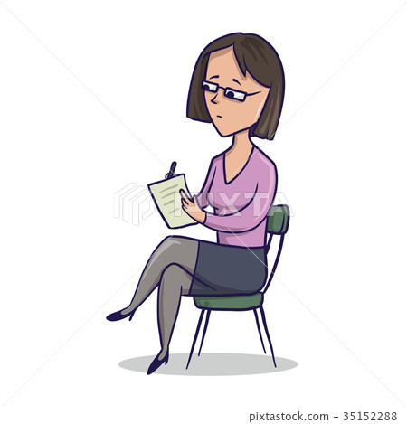 Woman sitting in a chair and writes in a notebook 35152288
