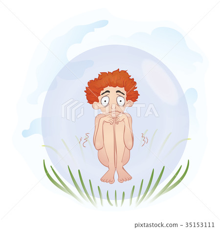 A naked man in a transparent ball. Vector 35153111