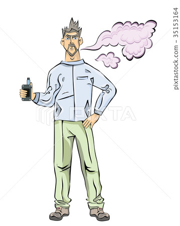 Men with beard vaping. Cloud of vapor. Vector 35153164