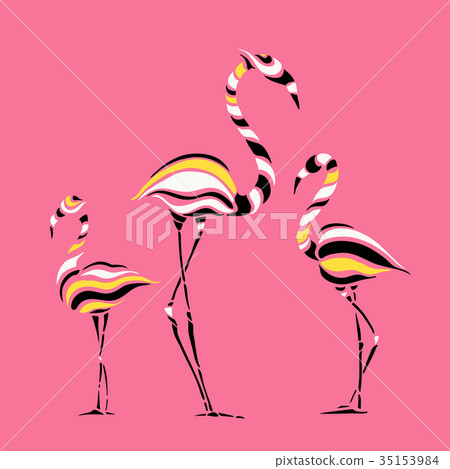Abstract Silhouettes of pink Flamingo 35153984
