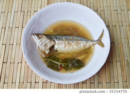 boiled mackerel spicy and sour soup on bowl boiled mackerel spicy and sour soup on bowl 35154770