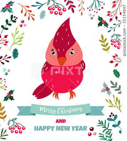 Holiday greeting card with cute robin bird - Stock Illustration ...