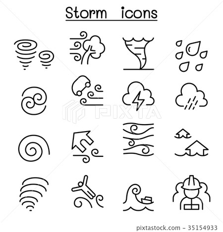 Storm icon set in thin line style 35154933