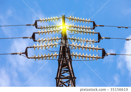 High voltage electric tower against the blue sky High voltage electric tower against the blue sky 35156619