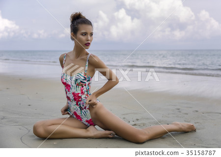 Beautiful sexy Asian model wearing bikini  35158787