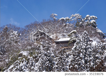 山寺的雪景、山寺的冬景、藍天映照下的立石寺、山形觀光地 35159076