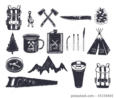 Vintage hand drawn adventure hiking, camping 35159485