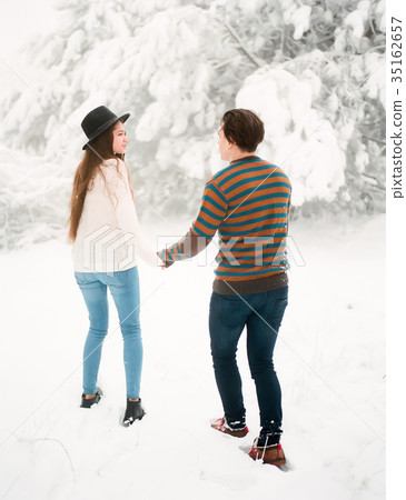 Young couple winter adventures. Winter season 35162657