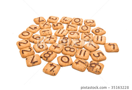 Biscuits with numbers isolated 35163228