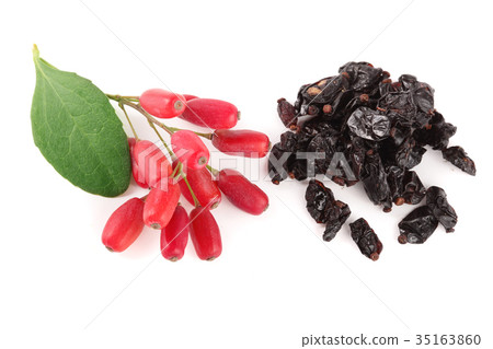 dried and fresh barberry with leaves isolated on 35163860