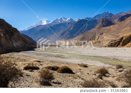 view of the Himalayas and village Jomsom 35163861