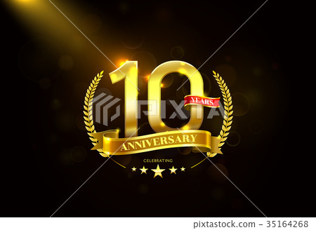 10 Years Anniversary with laurel wreath Ribbon 35164268