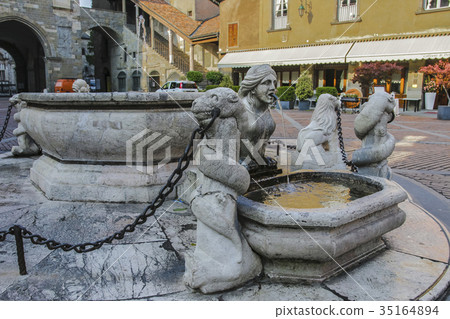 Beautiful old fountain in the center of Bergamo Beautiful old fountain in the center of Bergamo 35164894