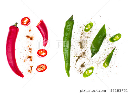 Spicy chili peppers on white background 35165761