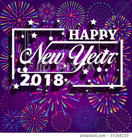 Happy New Year 18hand Typography And Fireworks 插圖素材 3516 圖庫