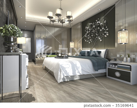 3d rendering luxury modern bedroom suite in hotel 3d rendering luxury modern bedroom suite in hotel 35169641