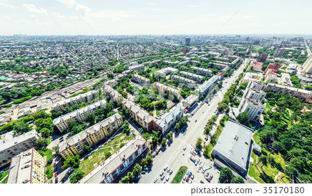 Aerial city view with crossroads and roads, houses 35170180