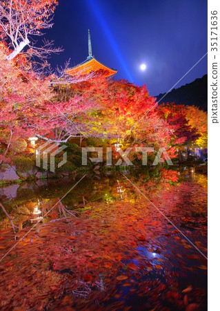 Kiyomizudera moon rise in colorful autumn 35171636
