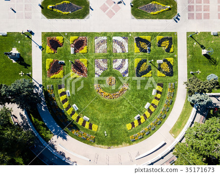 Decorated city garden top aerial view Decorated city garden top aerial view 35171673