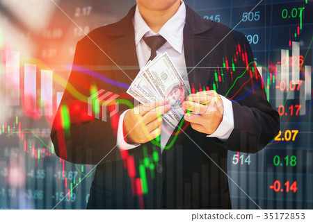Businessman Holding dollar stock market financial  35172853