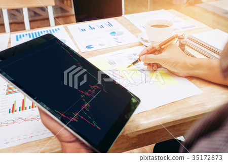 Business man Using tablet working Stock market Business man Using tablet working Stock market 35172873