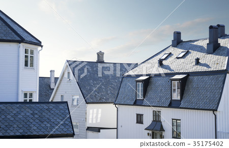 White wooden houses in old town of Alesund, Norway 35175402