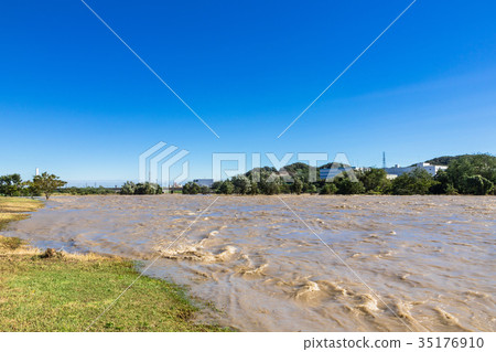 Tama River which was flooded by typhoon 35176910