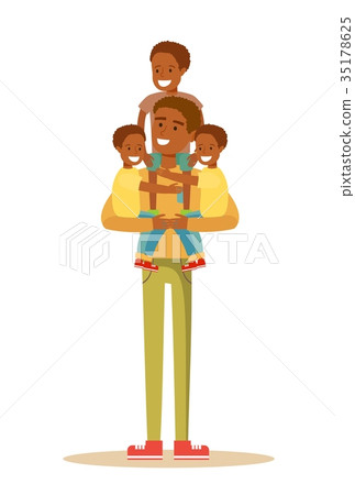 Happy Black father With 3 Children 35178625