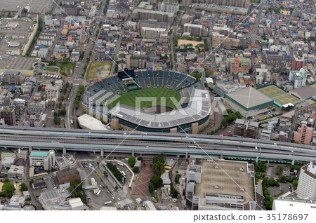 Aerial view of Hanshin Koshien stadium Aerial view of Hanshin Koshien stadium 35178697