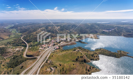 Aerial. Videography of drone, reservoir dam Aerial. Videography of drone, reservoir dam 35180142