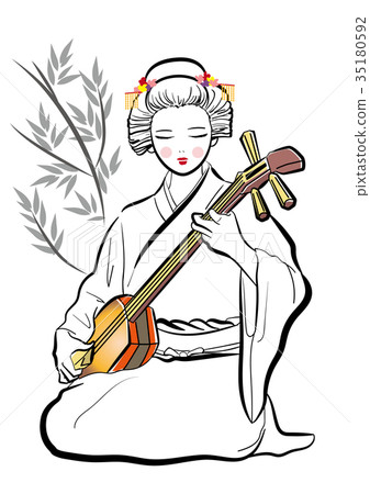 女人,寫毛筆風格發三味線 女人,寫毛筆風格發三味線 35180592