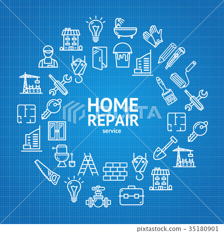 Home Repair Concept Round Design Template Line Home Repair Concept Round Design Template Line 35180901