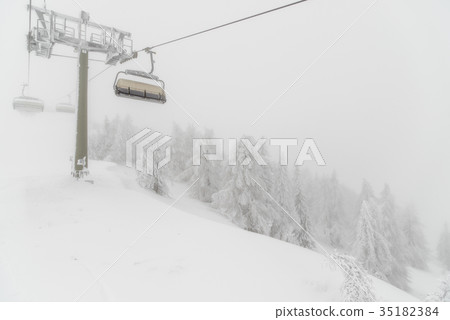 Blizzard on ski resort Blizzard on ski resort 35182384